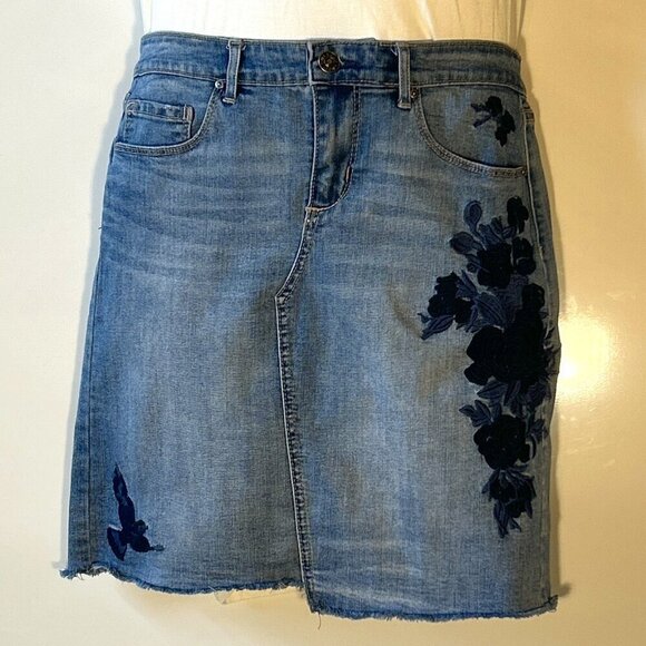 Vintage America SZ 6 Embroidered Blue Jean Denim Wonderland Skirt Boho Western - Picture 4 of 14